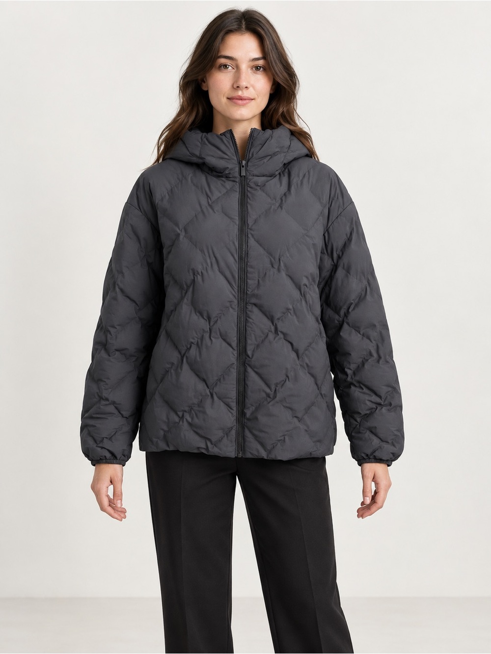 Uniqlo Black Diamond Quilted Hooded Puffer Coat